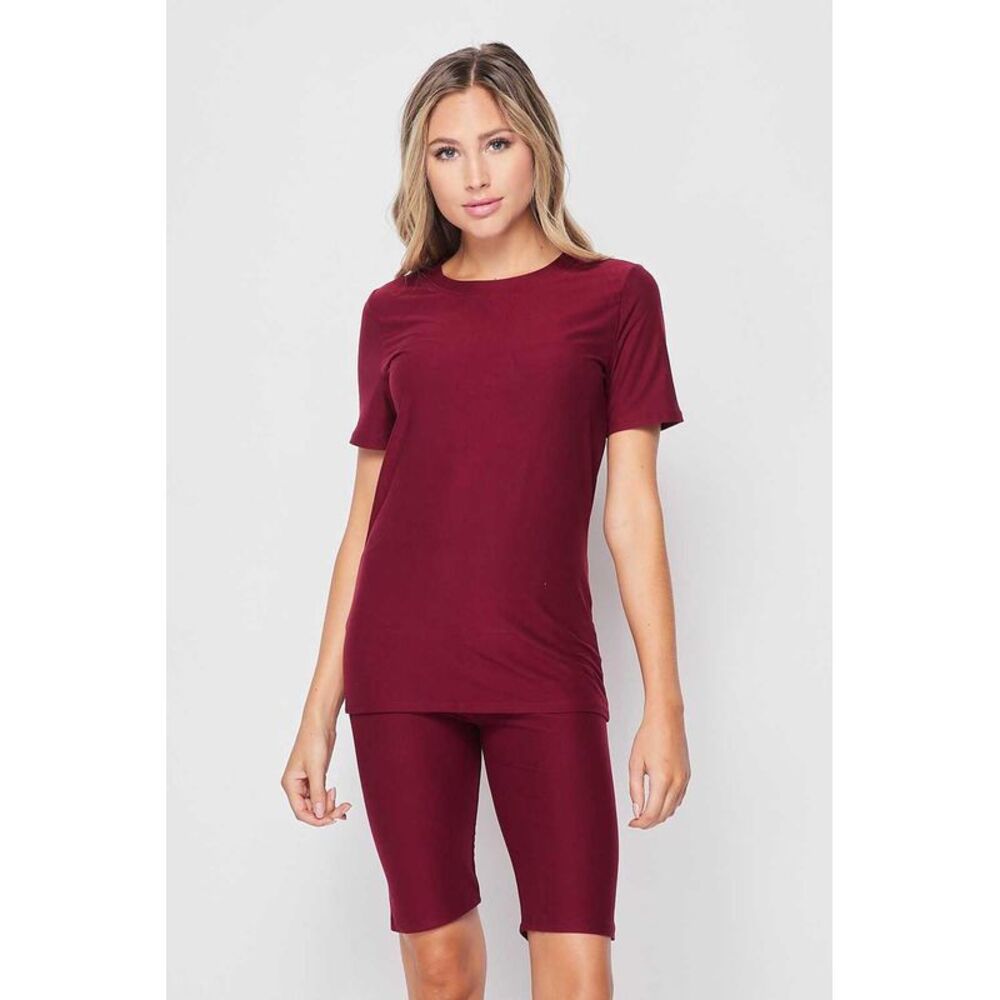 World of Leggings 2 Piece Buttery Smooth Basic Solid Biker Shorts and T-Shirt